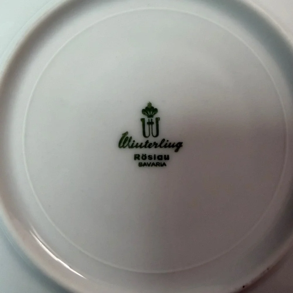Winterling Roslau Bavaria Tea Cup Saucer Plate Trio Purple Rose Gold Gilt German